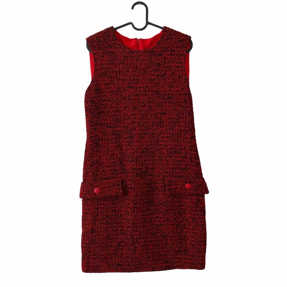 Versace Tweed Sleeveless Red Textured Mini Dress